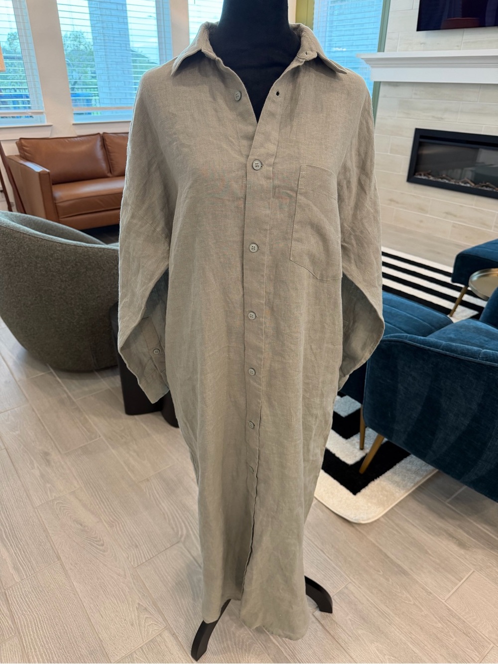MAMENE Florence Shirt Dress in Limestone Sage Green 100% Linen Size 0 VGUC - Picture 5 of 8